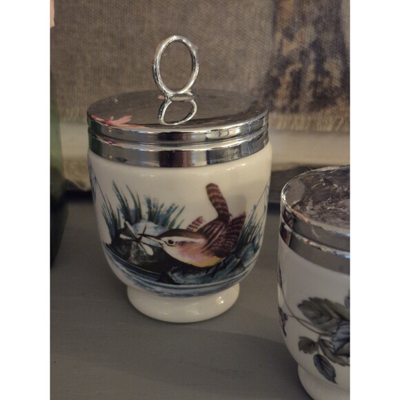 Vintage Royal Worcester Set Of 3 Egg Coddlers Birds Butterflies - Picture 2 of 9